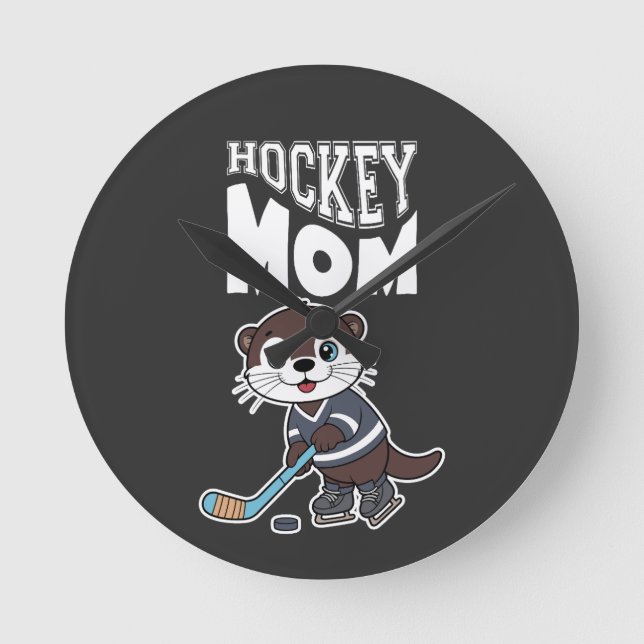 Cute Otter Hockey Mom - Fun Sports Animal Graphic Runde Wanduhr (Vorderseite)