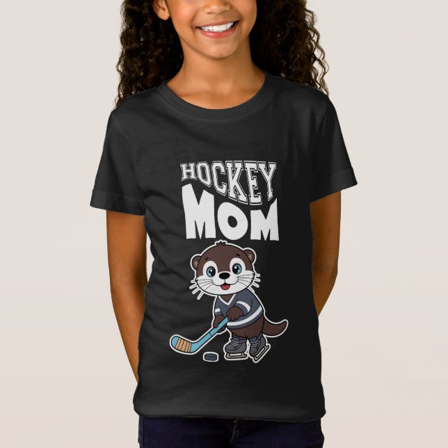 Cute Otter Hockey Mom - Fun Sports Animal Graphic T-Shirt (Vorderseite)