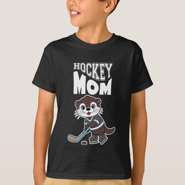 Cute Otter Hockey Mom - Fun Sports Animal Graphic T-Shirt (Vorderseite)