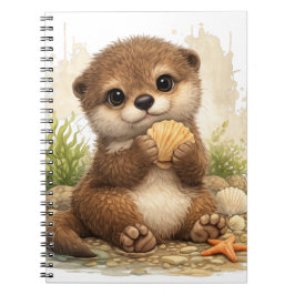 Cute Otter Holding Shell Kawaii Ocean Beach  Notizblock