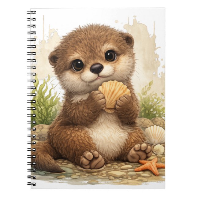 Cute Otter Holding Shell Kawaii Ocean Beach  Notizblock (Vorderseite)