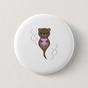 Cute Otter Hugging a Pink Heart Button