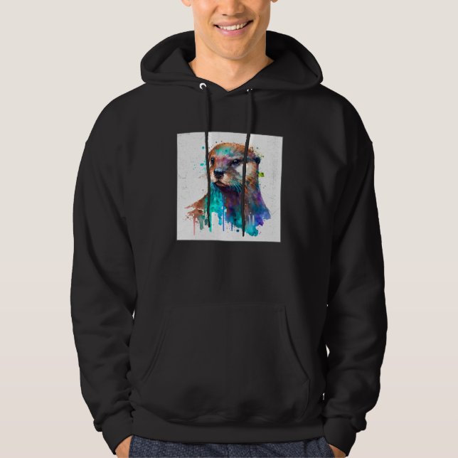 Cute Otter Paint Splatter Illustration Colorful Wa Hoodie (Vorderseite)