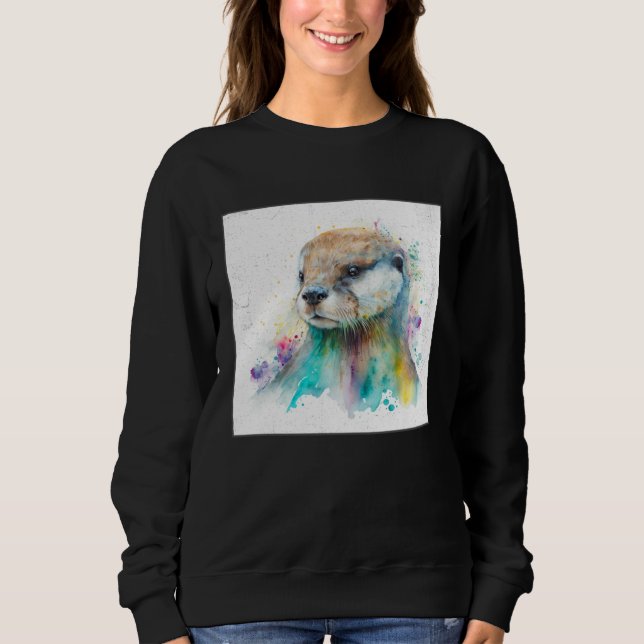 Cute Otter Paint Splatter Illustration Colorful Wa Sweatshirt (Vorderseite)