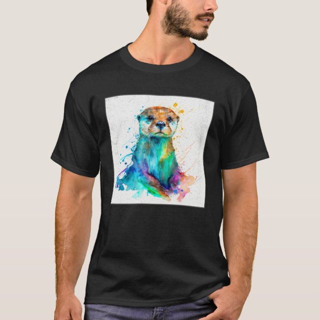 Cute Otter Paint Splatter Illustration Colorful Wa T-Shirt (Vorderseite)