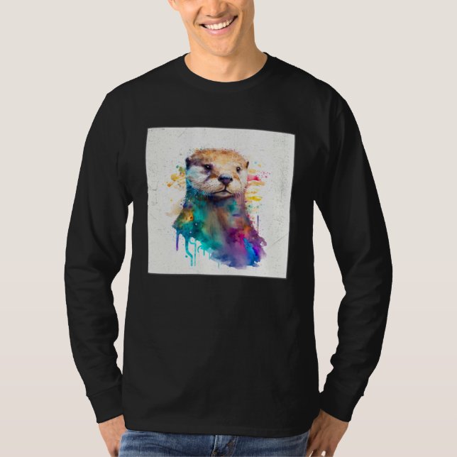 Cute Otter Paint Splatter Illustration Colorful Wa T-Shirt (Vorderseite)