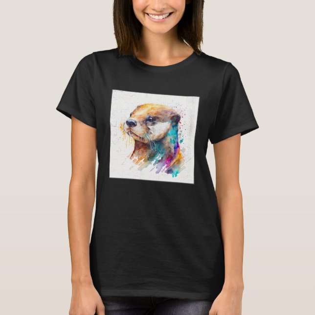 Cute Otter Paint Splatter Illustration Colorful Wa T-Shirt (Vorderseite)