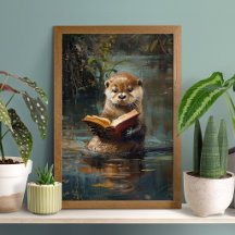 Cute Otter Reading a Book Poster