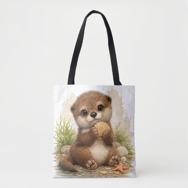 Cute Otter Tote Bag – Kawaii Beach Animal (Vorderseite)