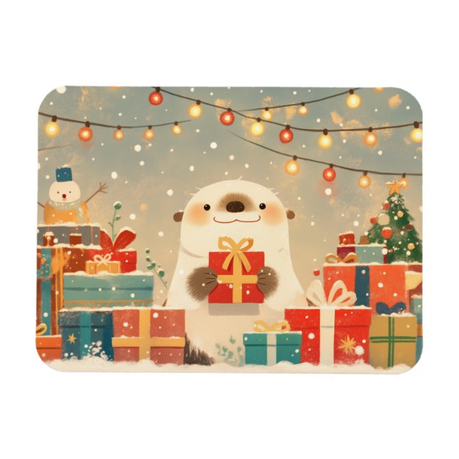 Cute Otter with Christmas Gifts Magnet (Horizontal)