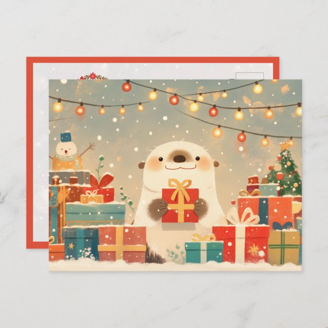 Cute Otter with Christmas Gifts Postkarte (Vorne/Hinten)