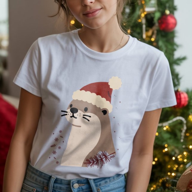 Cute otter with Christmas hat, Holiday Animal Tri-Blend Shirt (Von Creator hochgeladen)