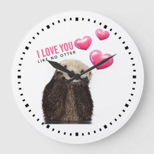 Cute Otter with Hearts Valentine's Day Große Wanduhr