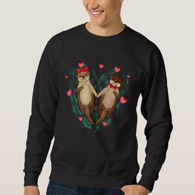 Cute Otters Couples Love Hearts Retro Style Valent Sweatshirt (Vorderseite)
