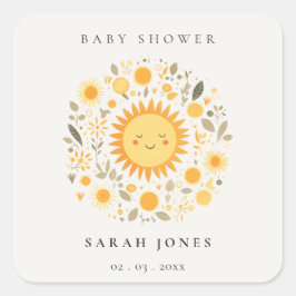 Cute Our Little Sunshine Boho Sun Baby Shower Quadratischer Aufkleber
