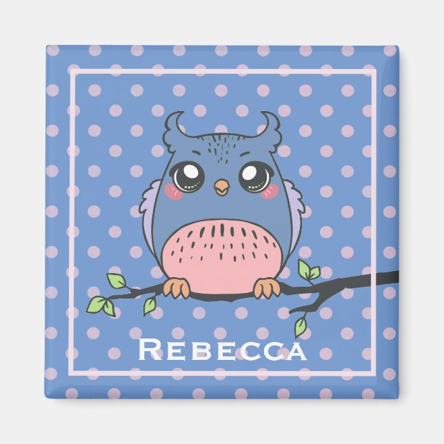Cute Owl Art Dotty Personalised Girls  Magnet (Vorne)