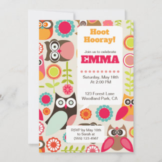 Cute Owl Birthday Invitation Hoot Hooray Birthday Einladung