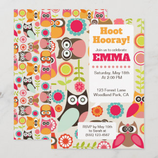 Cute Owl Birthday Invitation Hoot Hooray Birthday Einladung