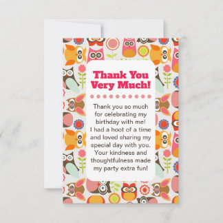 Cute Owl Birthday Thank you card Dankeskarte