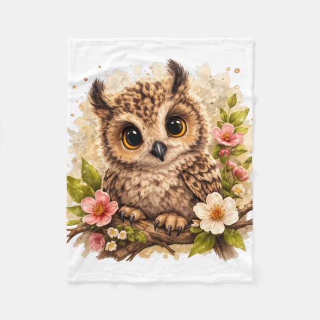 Cute Owl Blanket – Kawaii Animal Floral Gift Fleecedecke (Vorderseite)