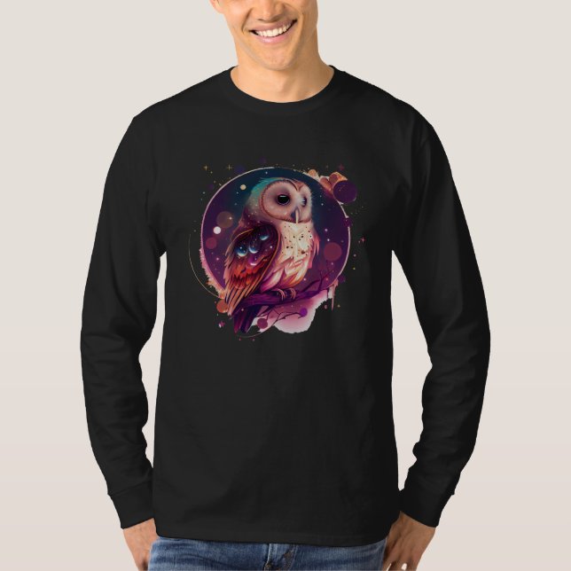 Cute Owl Celestial Elements Illustration T-Shirt (Vorderseite)