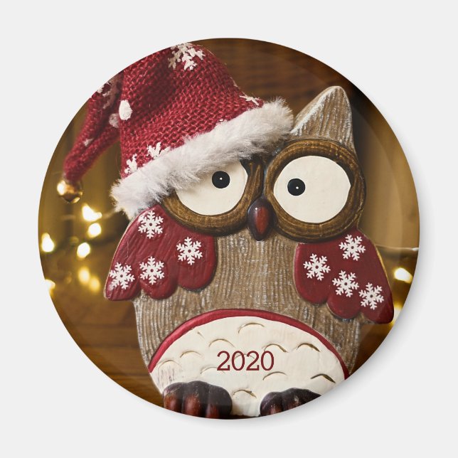 Cute Owl Christmas Wood Magnet (Vorne)