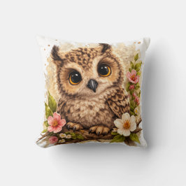 Cute Owl Close-Up Floral Pillow Kawaii Woodland Nu Kissen