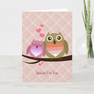 Cute Owl Couple Full of Love Heart Feiertagskarte