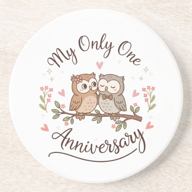 Cute Owl Couple My Only One Romantic Anniversary C Getränkeuntersetzer (Vorne)