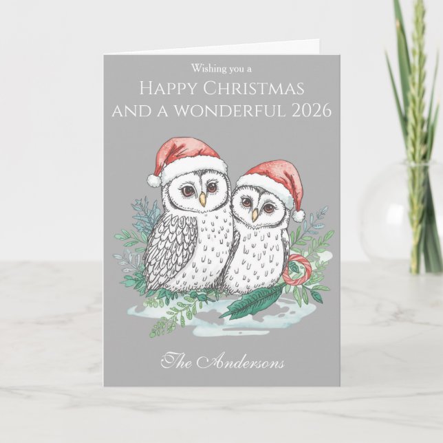 Cute Owl Family Christmas Card – Woodland Owls Karte (Vorderseite)