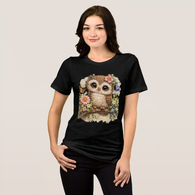 Cute Owl Floral Kawaii Animal T-Shirt Gift Tri-Blend Shirt (Vorderseite voll)