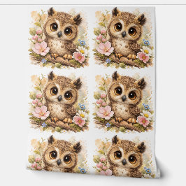 Cute Owl Flower Pattern Wallpaper Nursery Tapete