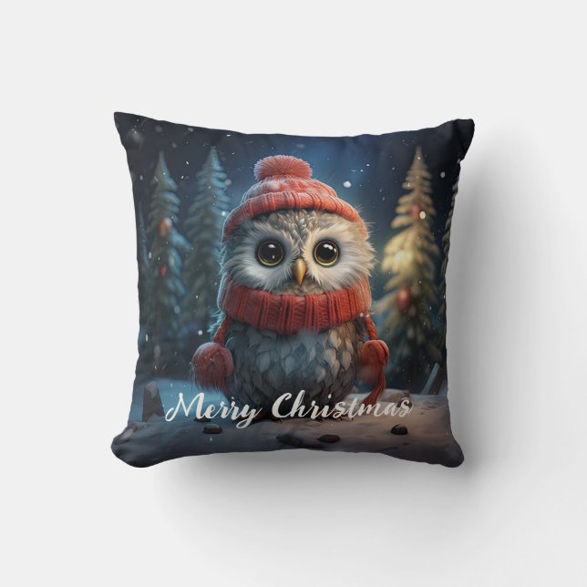 Cute Owl Happy Holidays Christmas Kissen (Vorderseite)