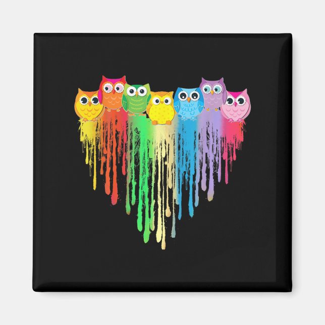 Cute Owl Heart Lgbtq Proud Gay Pride Month Colourf Magnet (Vorne)