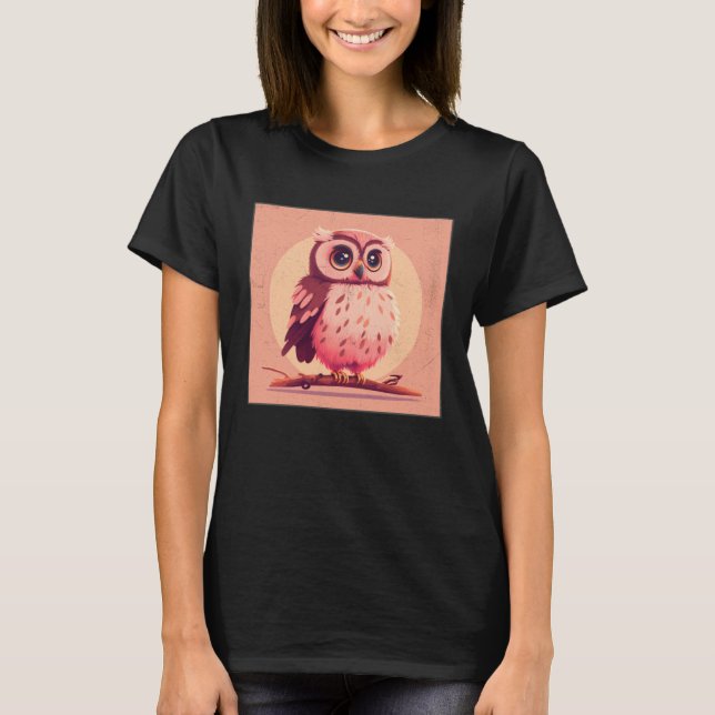 Cute Owl Illustration Modern Artwork Pink Women Ki T-Shirt (Vorderseite)