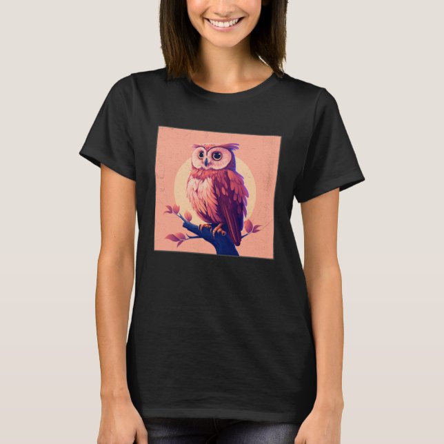 Cute Owl Illustration Modern Artwork Pink Women Ki T-Shirt (Vorderseite)