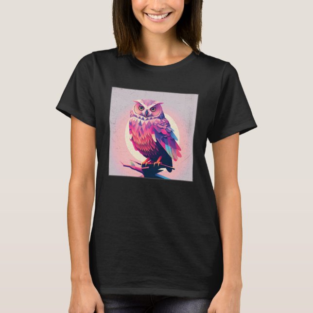 Cute Owl Illustration Modern Artwork Pink Women Ki T-Shirt (Vorderseite)
