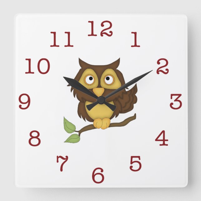 Cute Owl Kid's wall-clock/Square Quadratische Wanduhr (Vorderseite)