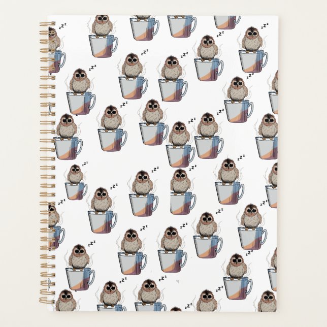 Cute Owl Pattern Pencil Sketch Planner Planer (Vorderseite)