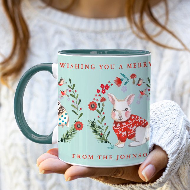 Cute Owl Rabbit Penguin Christmas Holiday Name Tasse (Cute Owl Rabbit Penguin Christmas Holiday Name Mug)