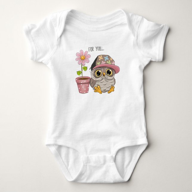 Cute Owl with Flower Baby Bodysuit - Sweet Floral  Strampler (Vorderseite)