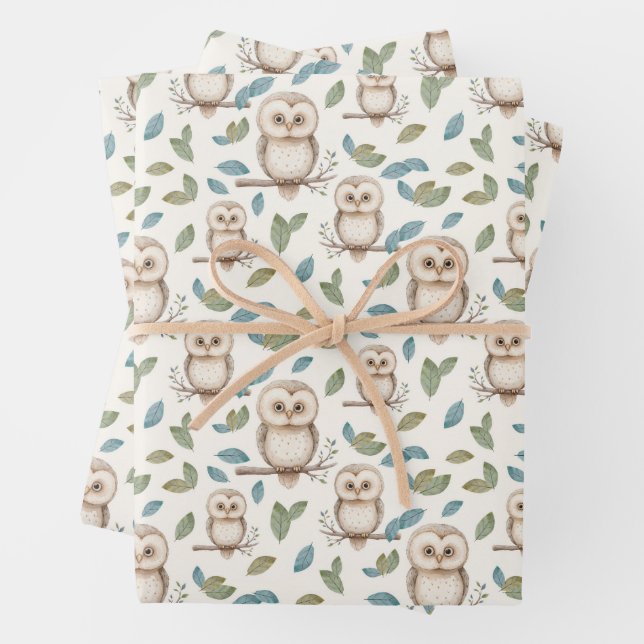 Cute owls in a wood geschenkpapier set (Beispiel)