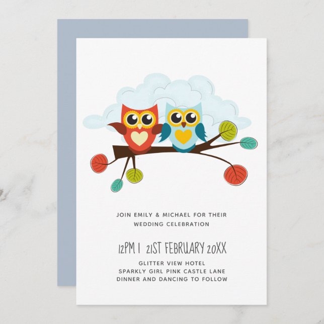 Cute OWLS Themed Wedding Blue Orange (Vorne/Hinten)