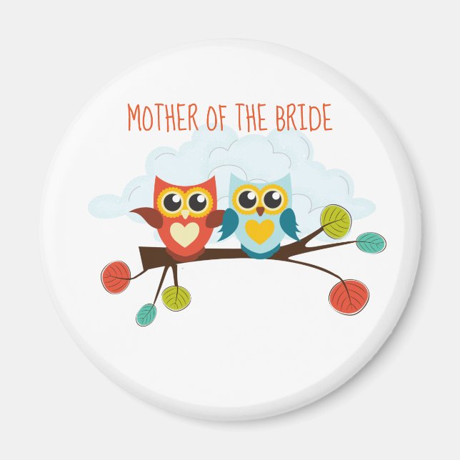Cute OWLS Themed Wedding Blue Orange Magnet (Vorne)