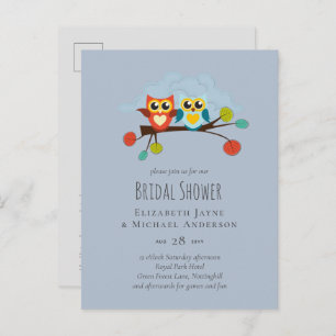 Cute OWLS Themed Wedding Blue Orange Postkarte