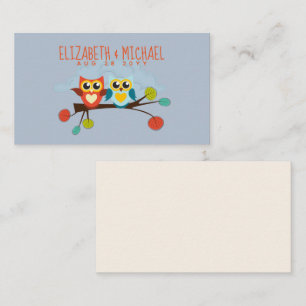 Cute OWLS Themed Wedding Blue Orange Visitenkarte