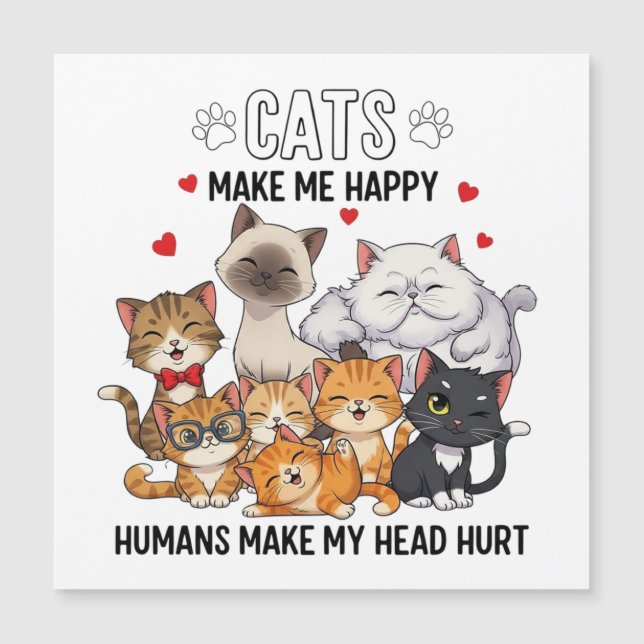 Cute Pack of Happy Cats Magnetkarte (Vorderseite)
