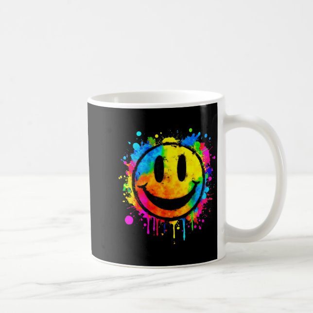 Cute Paint Splash Happy Smile Face 70s Tie Dye Smi Kaffeetasse (Rechts)