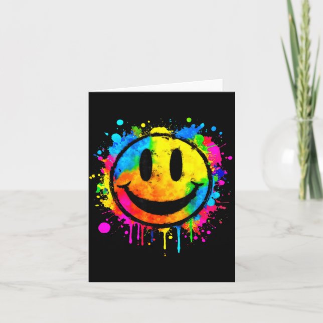 Cute Paint Splash Happy Smile Face 70s Tie Dye Smi Karte (Vorderseite)