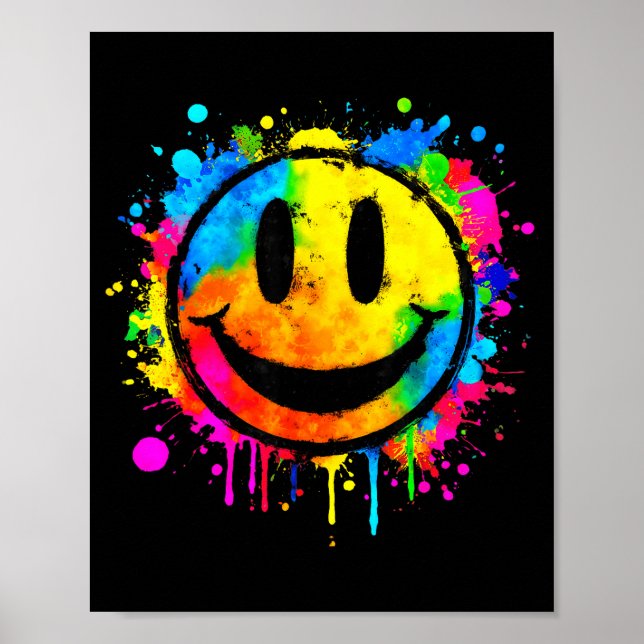 Cute Paint Splash Happy Smile Face 70s Tie Dye Smi Poster (Vorne)